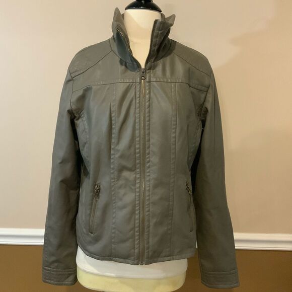 George Faux Leather Sage Green Moto Jacket L 12-14 - Picture 2 of 13